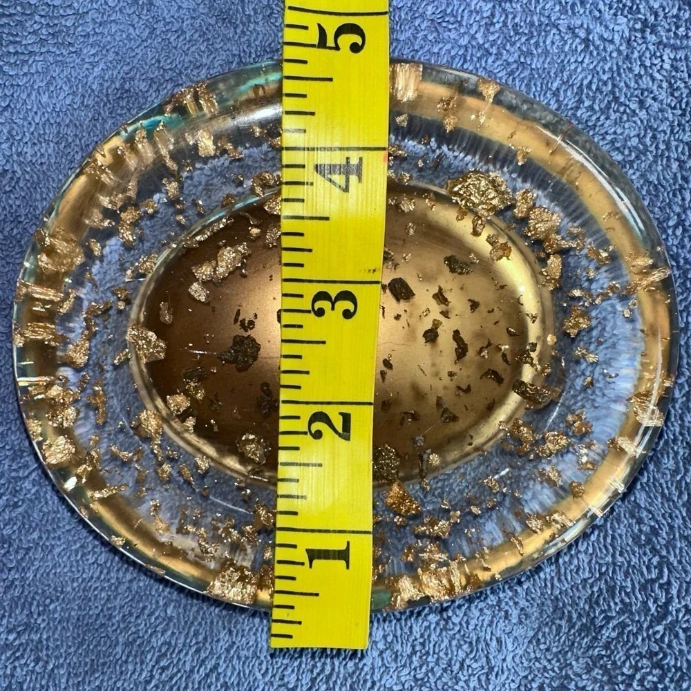Nicole Miller Gold Flake Large Bathroom Soap Dish Clear Lucite Resin Oval Shape